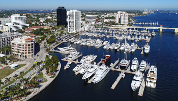Beautiful view of yachts in Palm Harbor Marina in South Florida